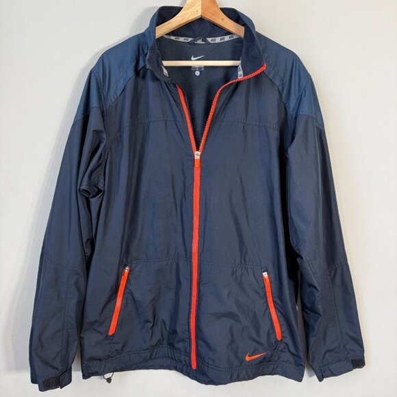 Nike Full Zip Windbreaker Track Jacket Mens Large Navy Orange Activewear Outdoor - Picture 4 of 15